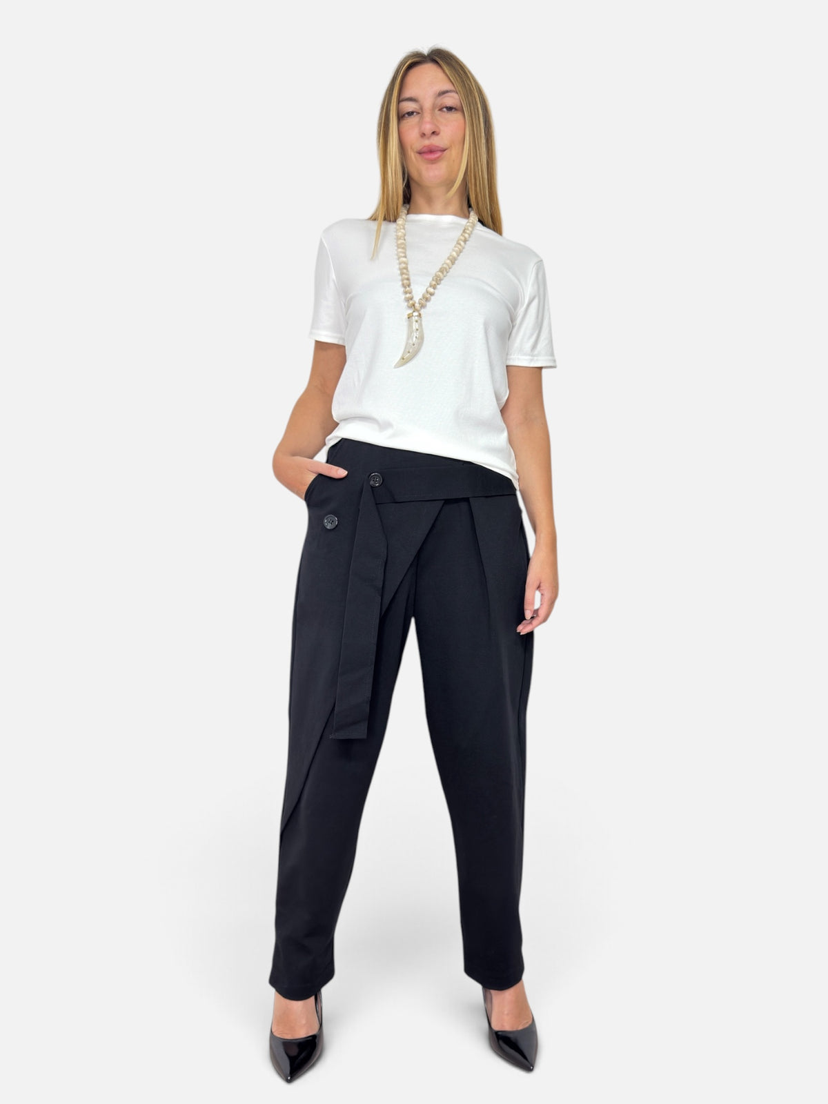 Pantalone Syon Black 158C – punto Milano con elastico in vita