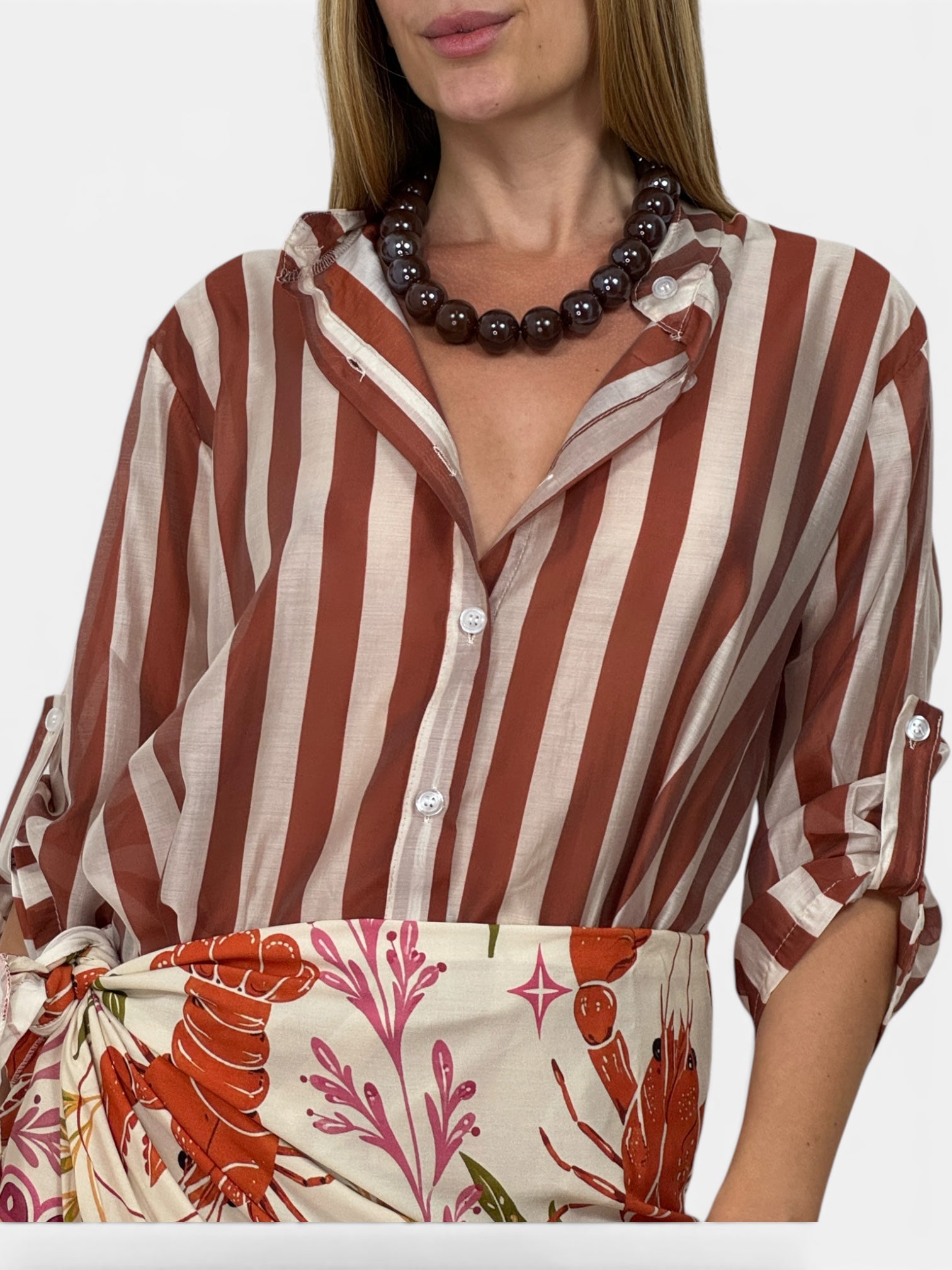 Camicia a Righe Marrone e Panna