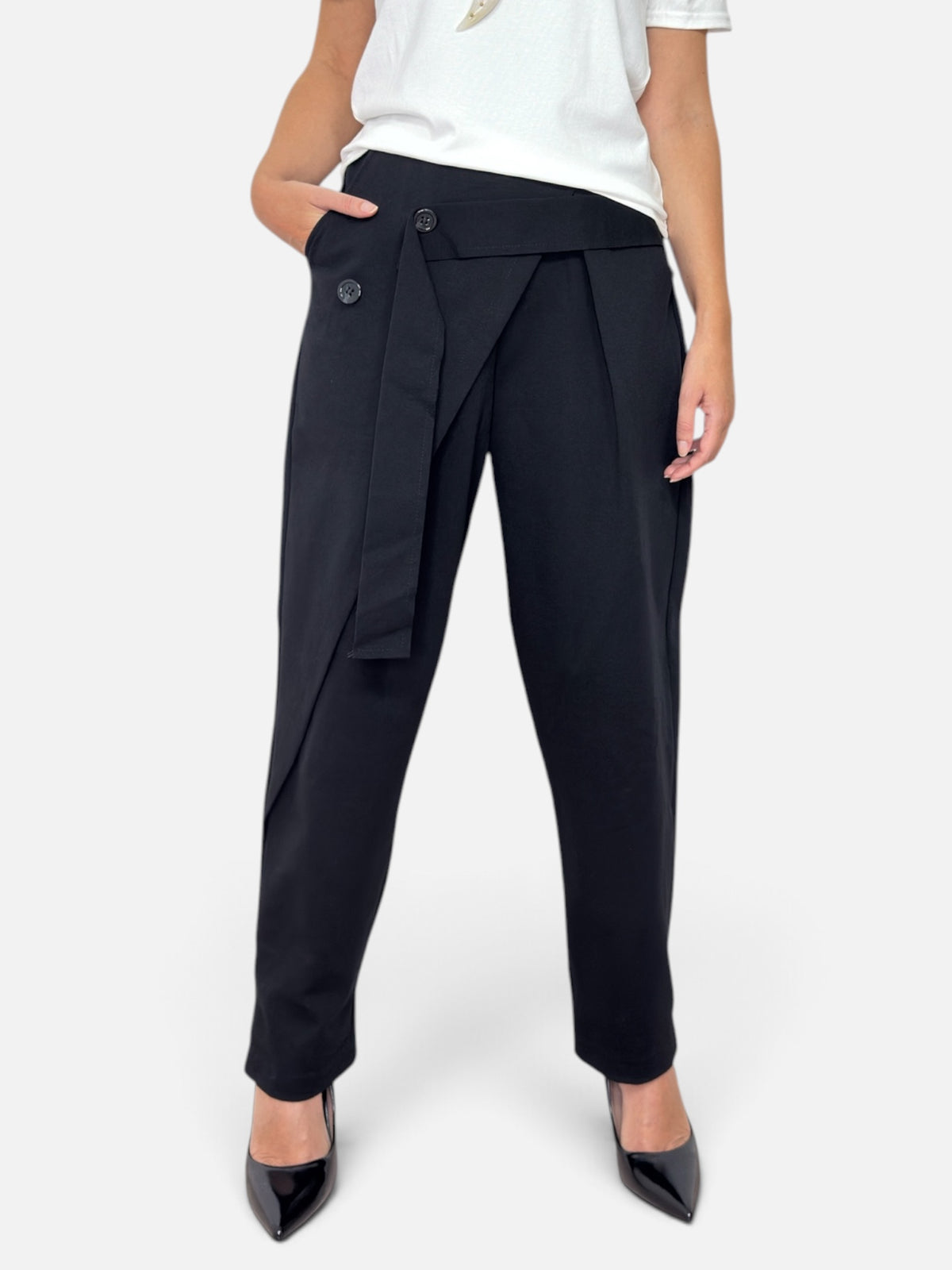 Pantalone Syon Black 158C – punto Milano con elastico in vita
