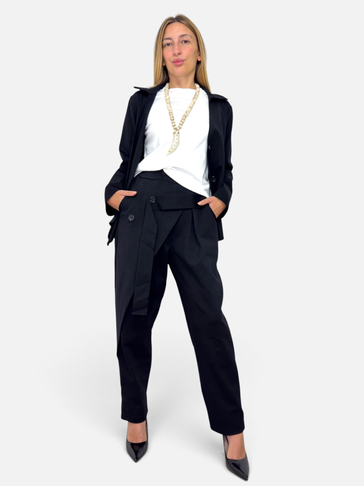 Pantalone Syon Black 158C – punto Milano con elastico in vita