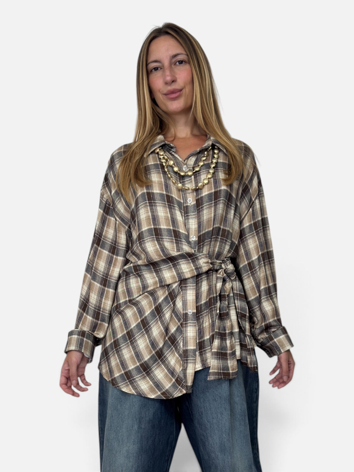 Camicia Fiocco a Quadri Brown