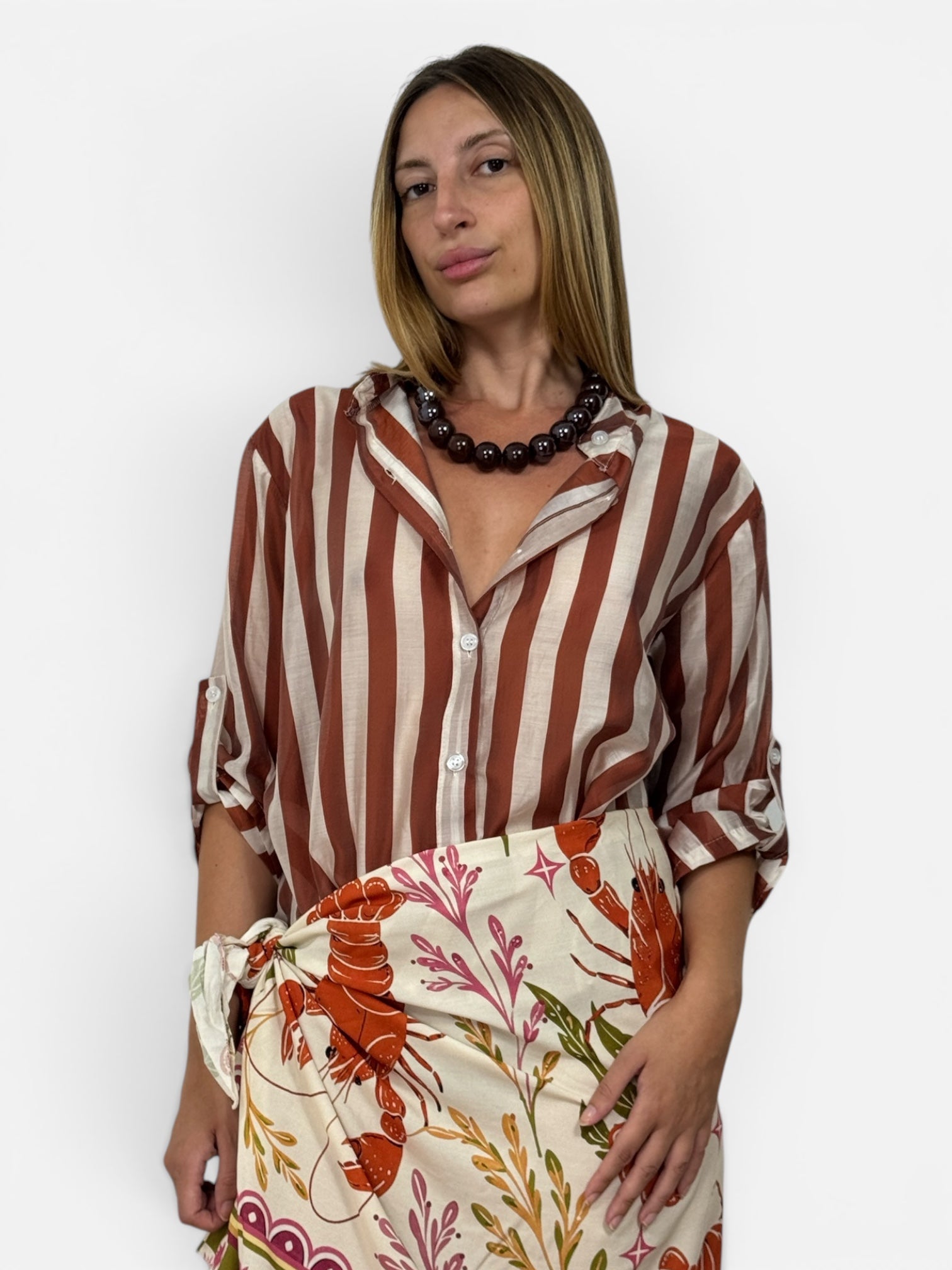 Camicia a Righe Marrone e Panna