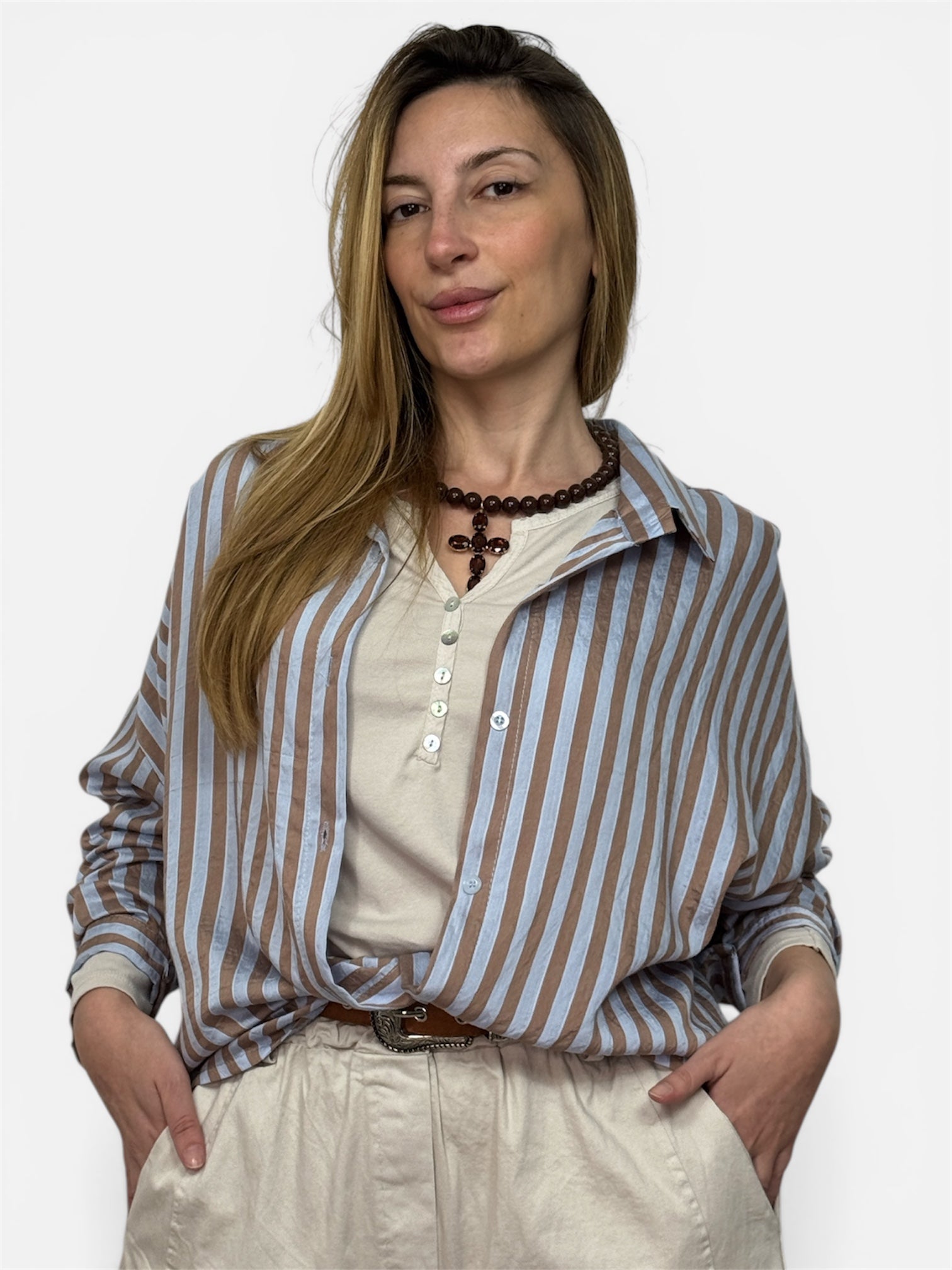 Camicia Bea Azzurra e Beige