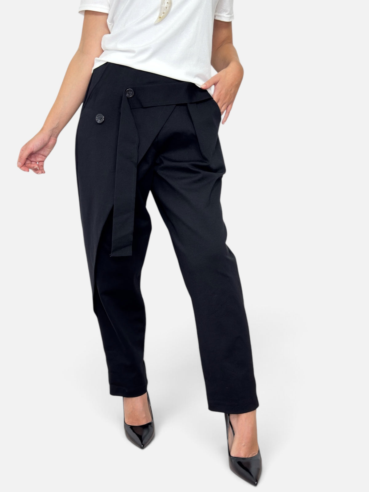 Pantalone Syon Black 158C – punto Milano con elastico in vita