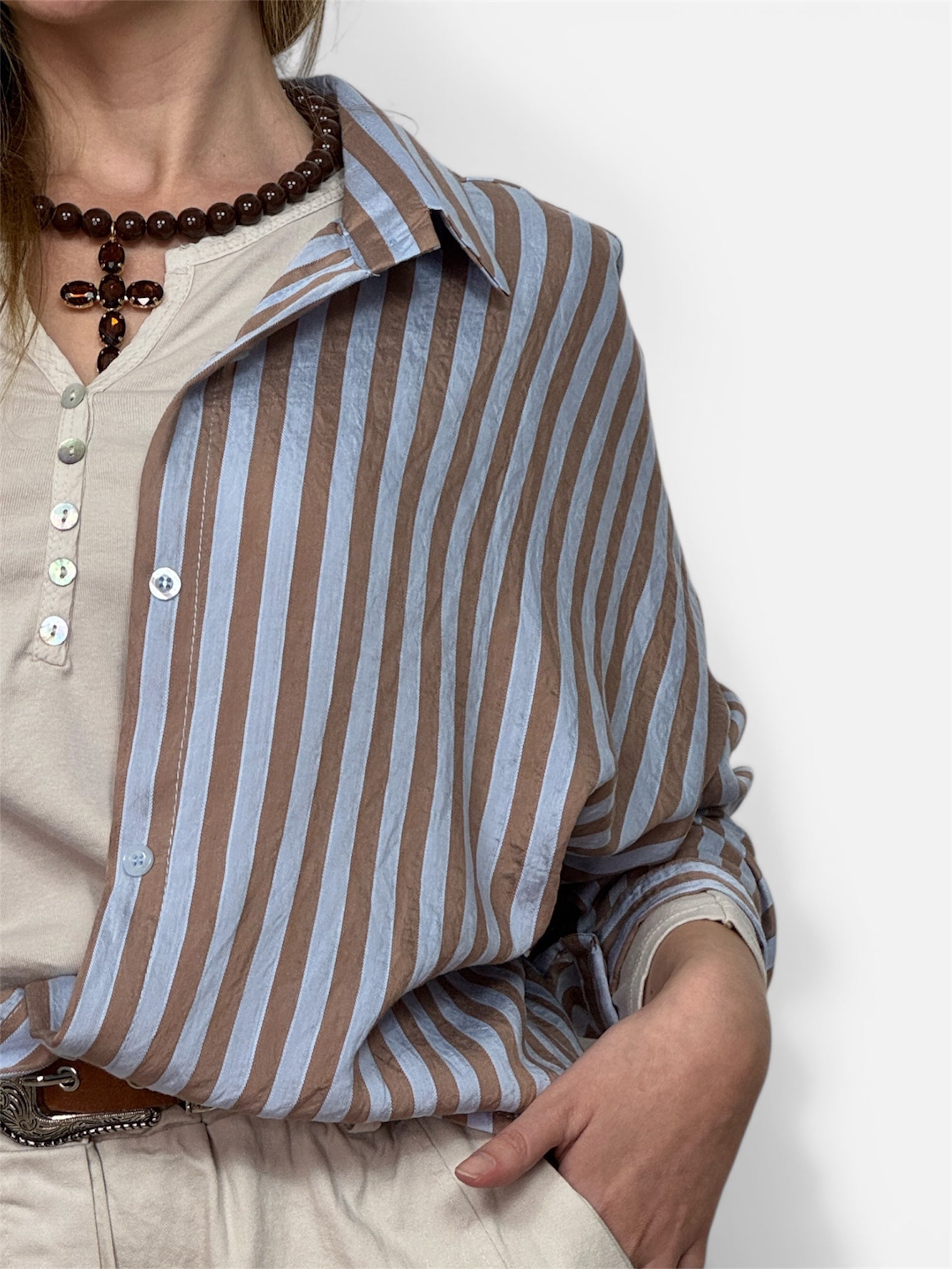 Camicia Bea Azzurra e Beige