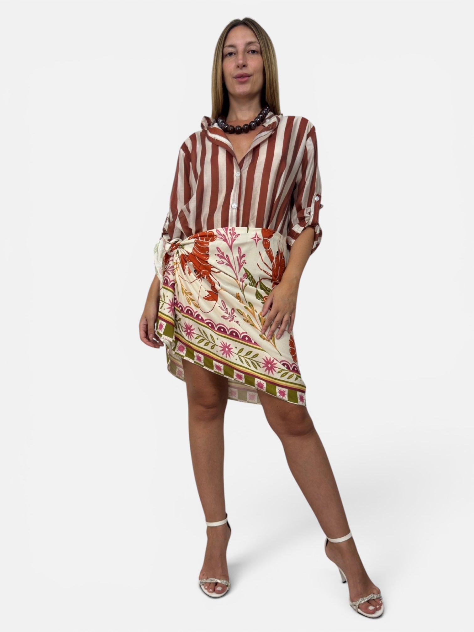 Camicia a Righe Marrone e Panna