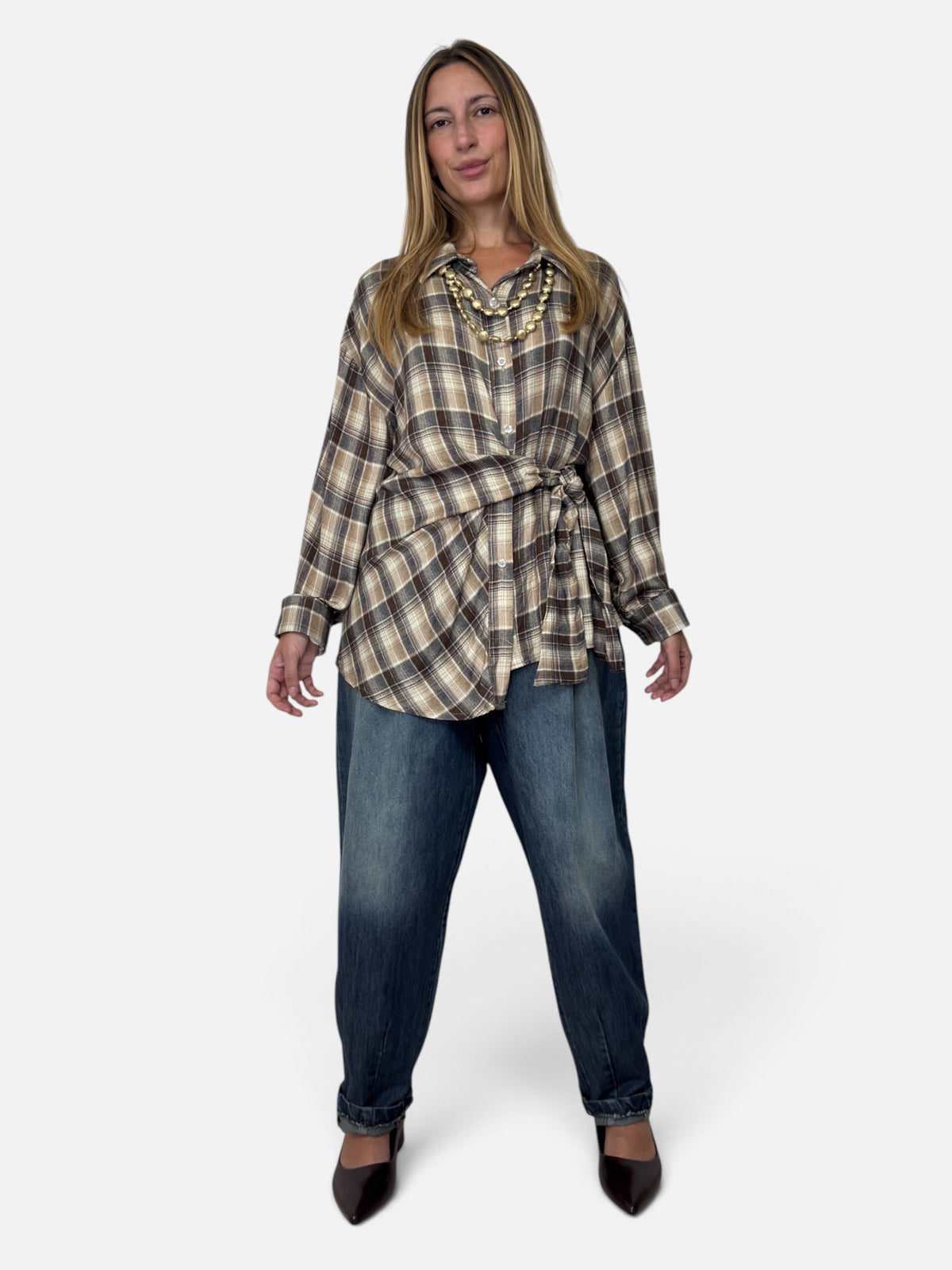 Camicia Fiocco a Quadri Brown