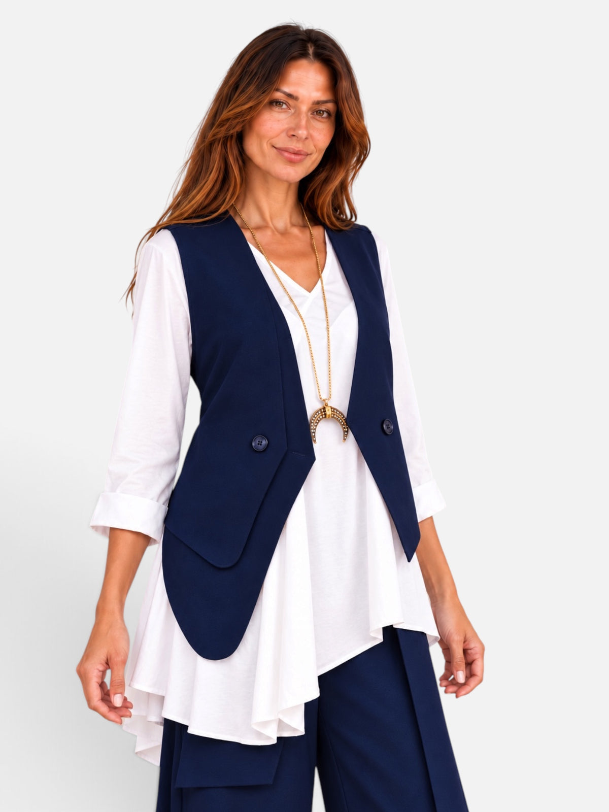 Pantalone Syon Blue 158C – punto Milano con elastico in vita