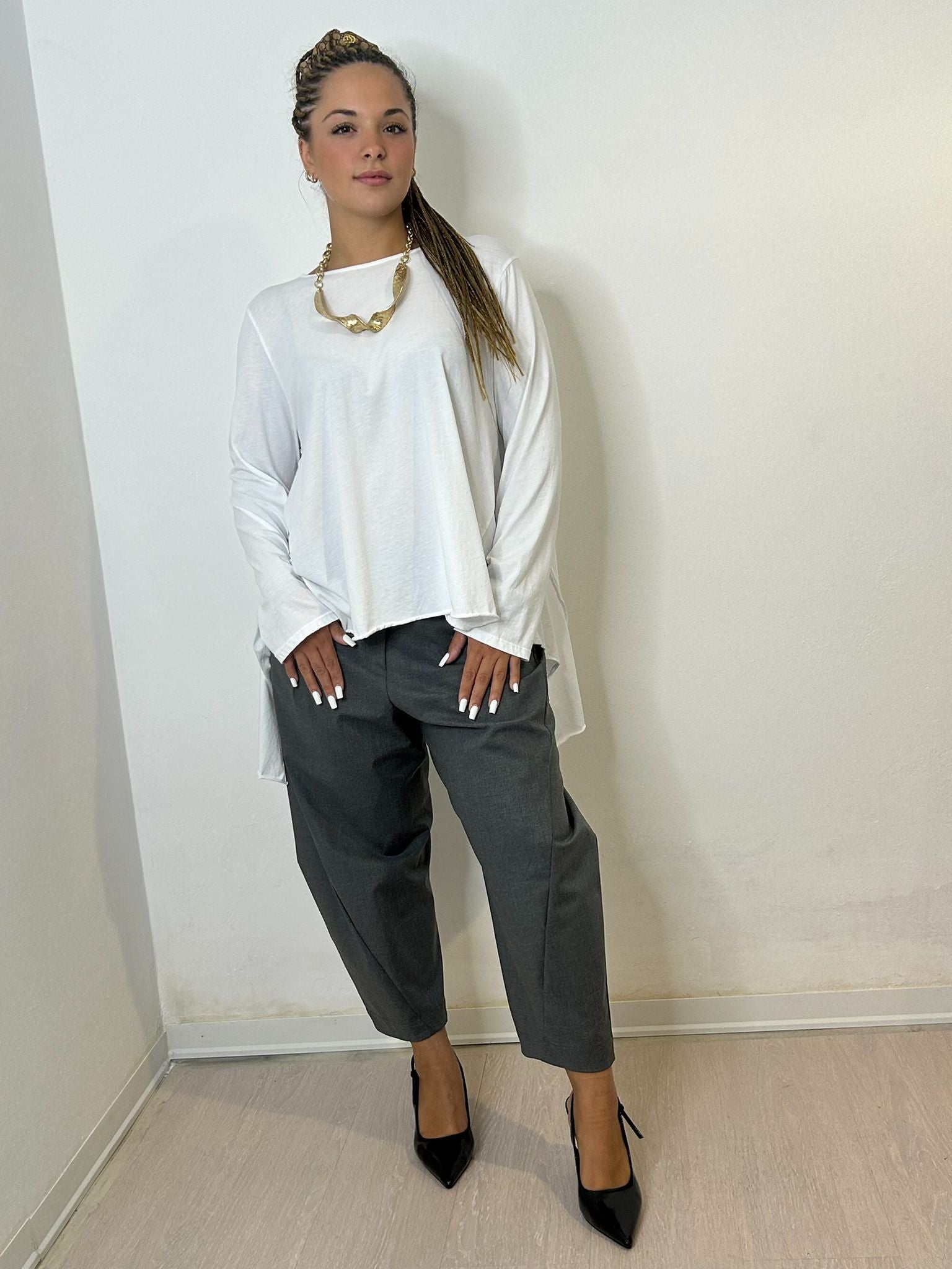 Maglia in cotone con spacchetti laterali Wendy Trendy Bianco
