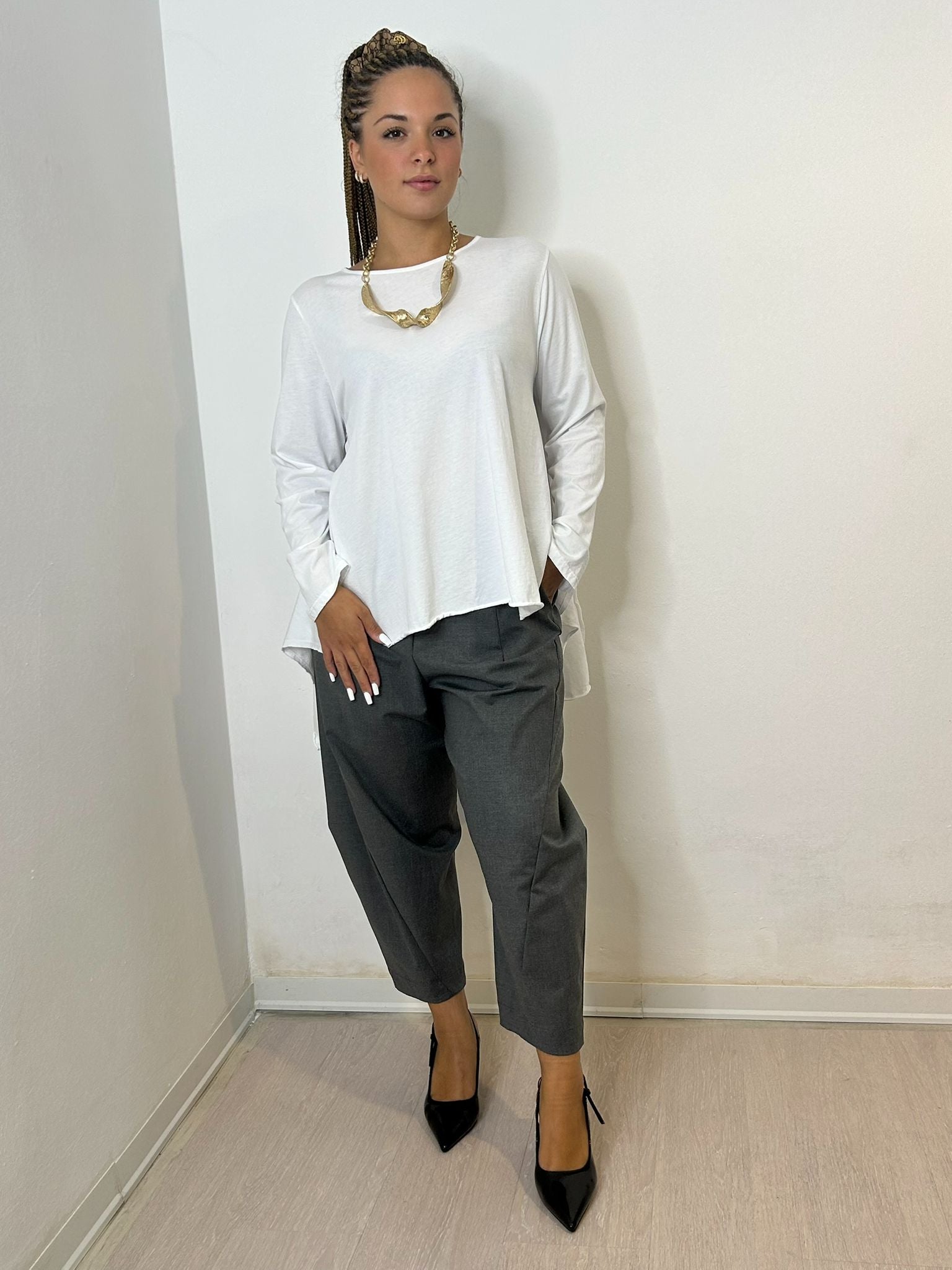 Maglia in cotone con spacchetti laterali Wendy Trendy Bianco