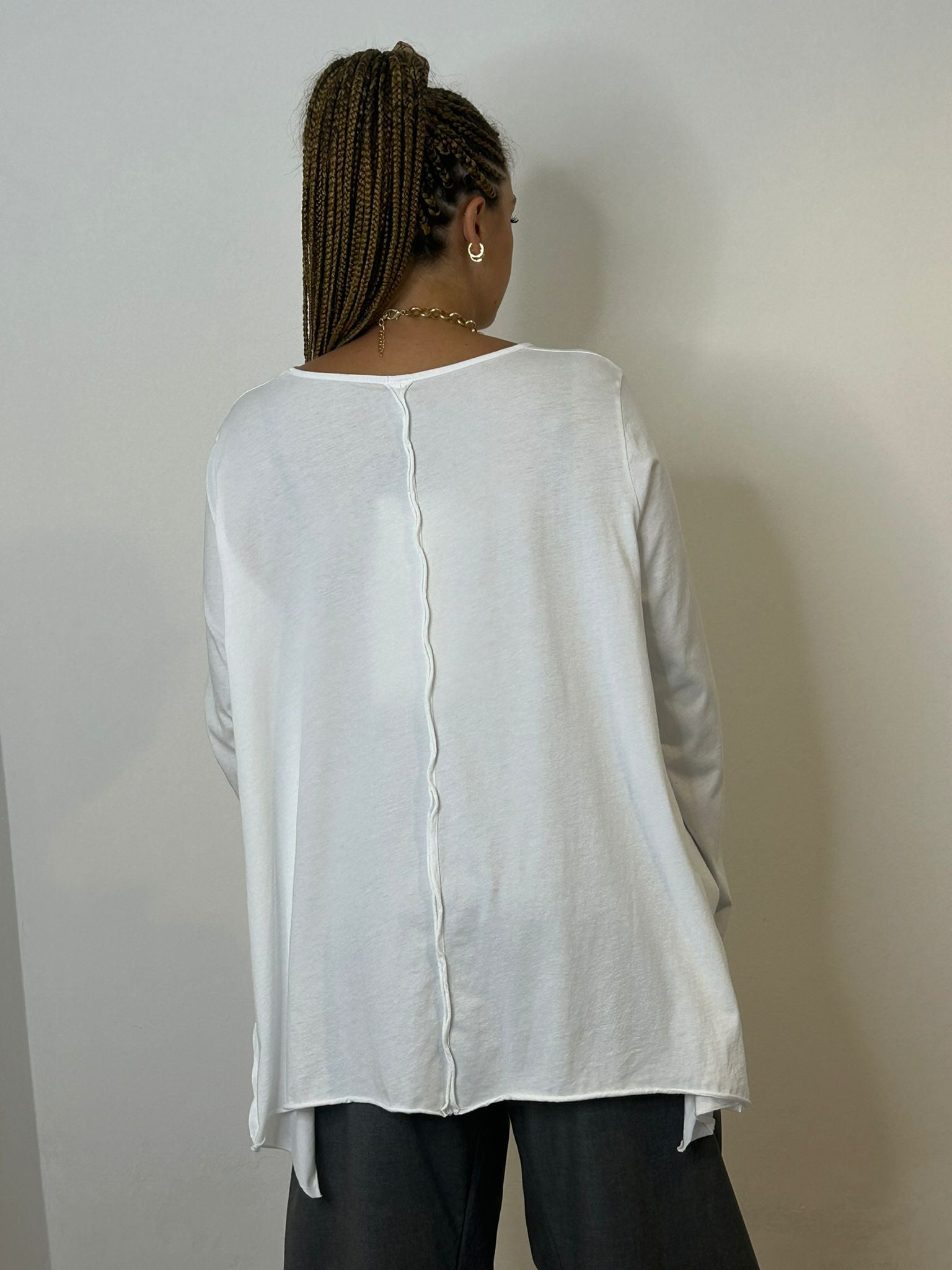Maglia in cotone con spacchetti laterali Wendy Trendy Bianco