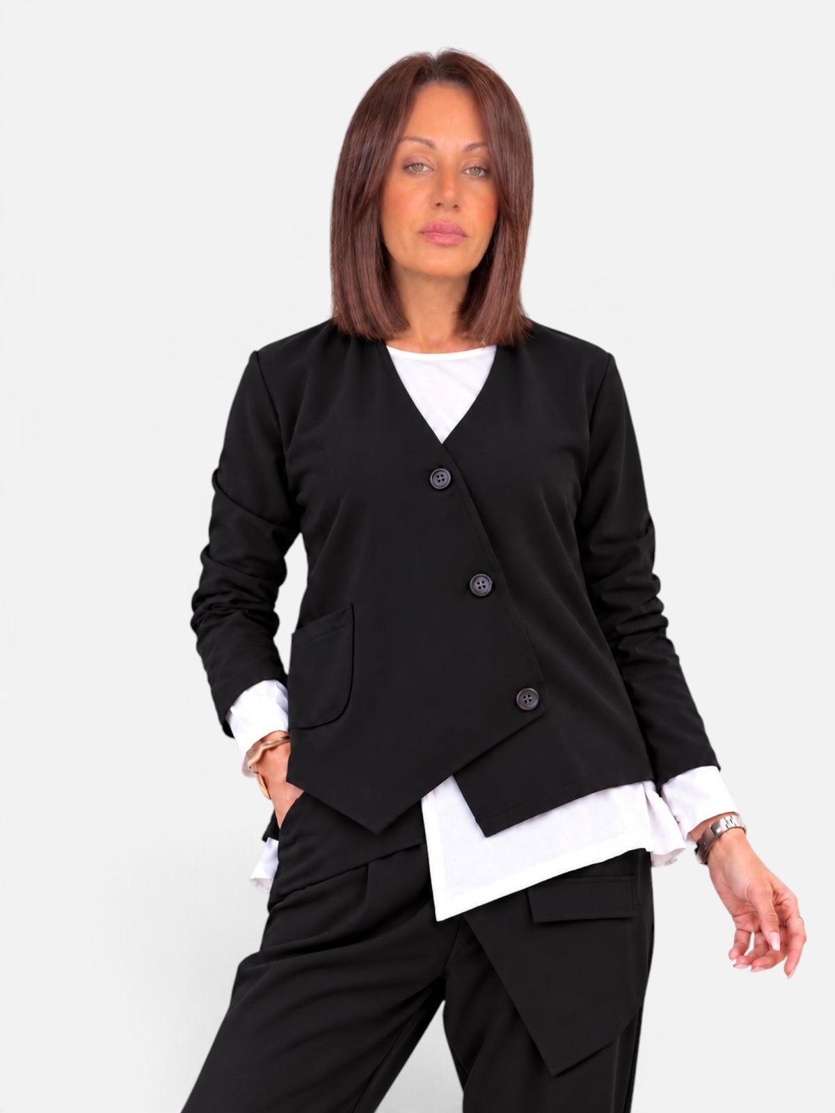 Blazer Lyam Black 158C – punto Milano dal taglio asimmetrico
