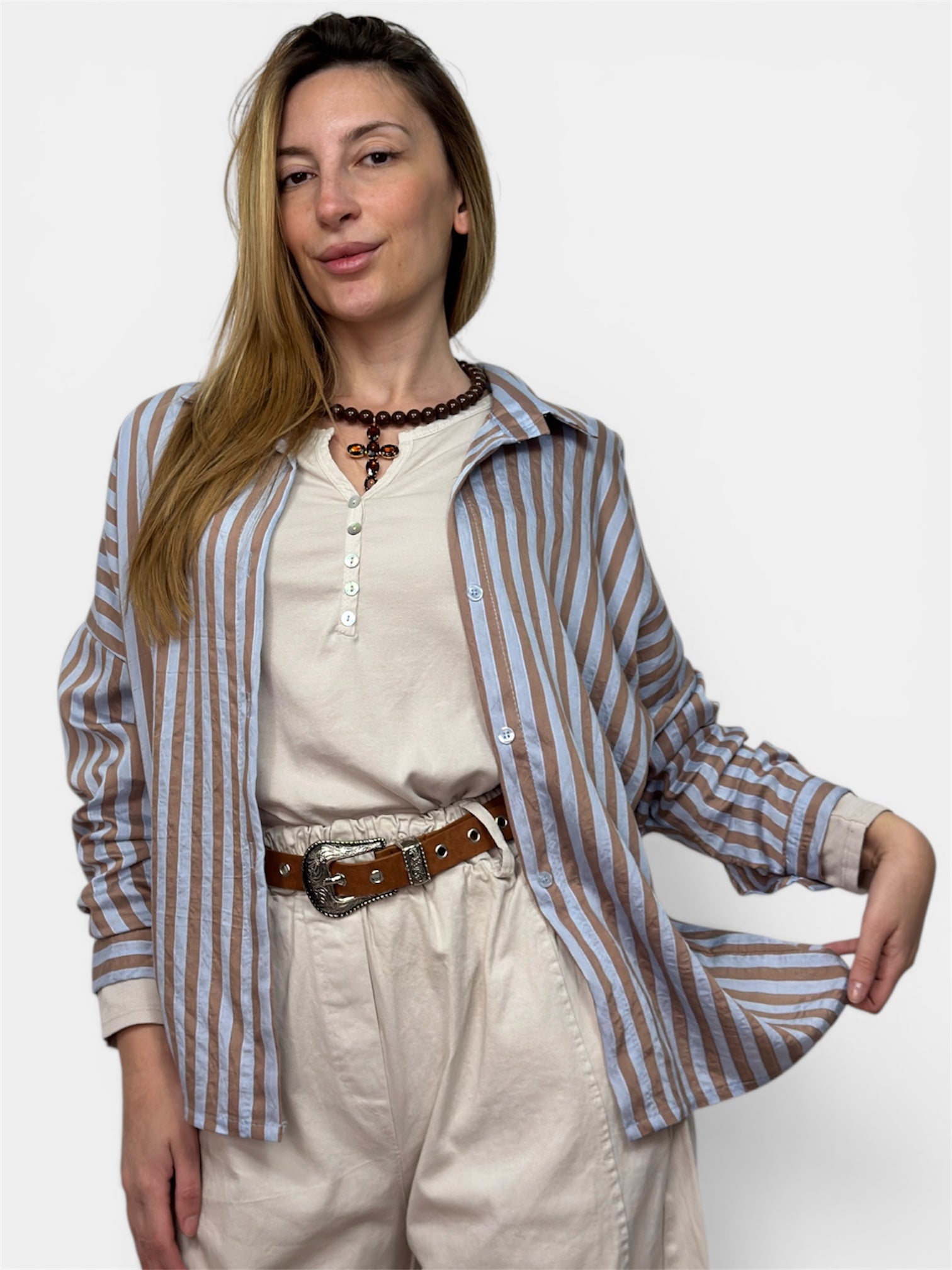 Camicia Bea Azzurra e Beige