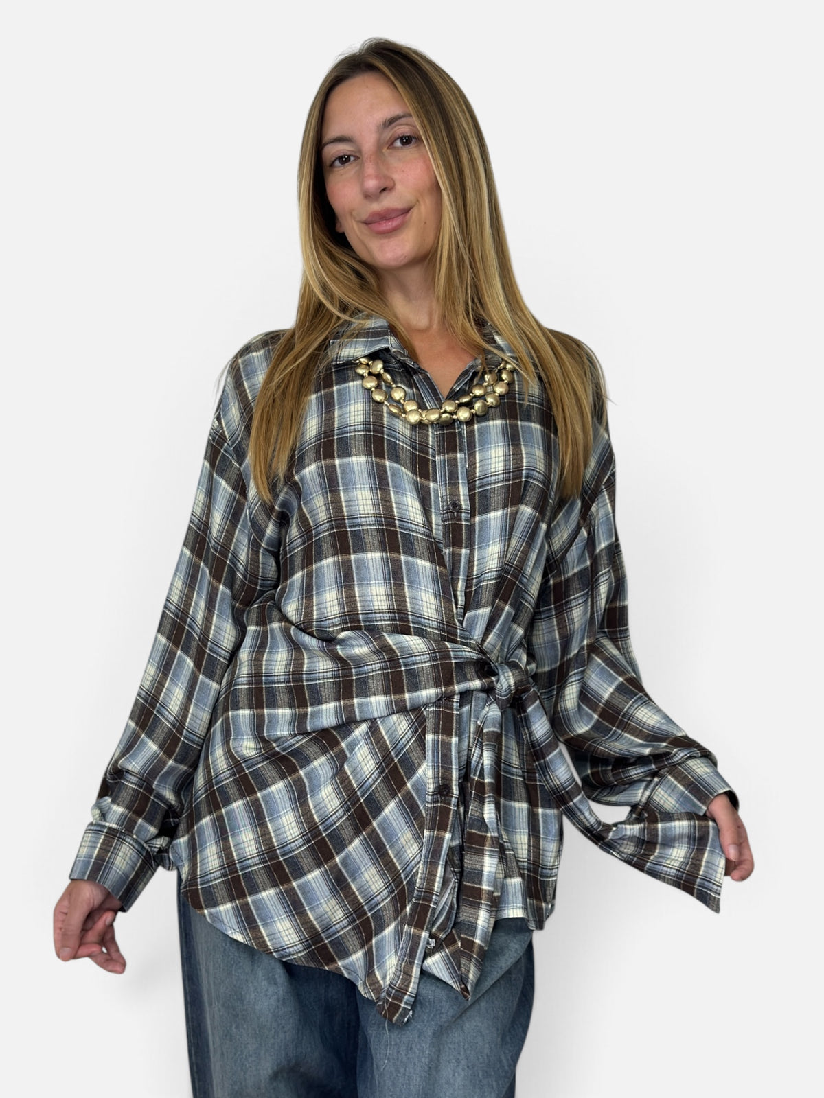 Camicia Fiocco a Quadri Blu