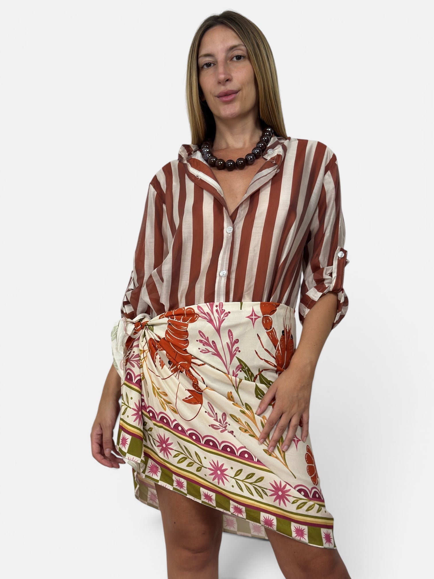 Camicia a Righe Marrone e Panna