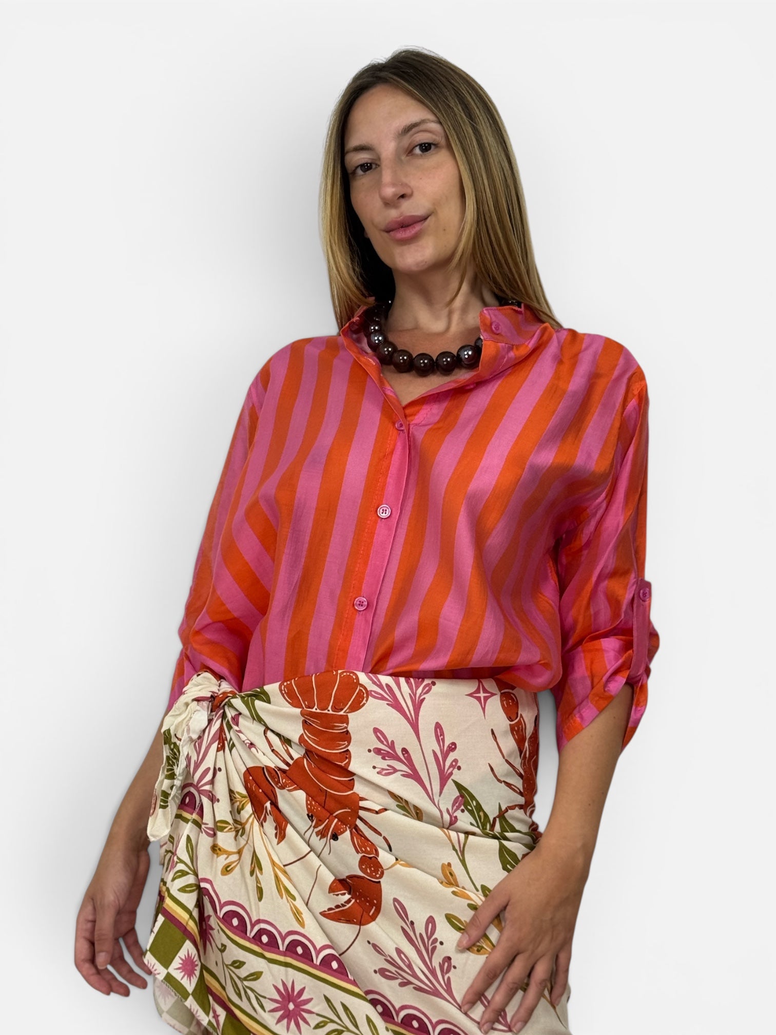 Camicia Righe Arancio e Rosa