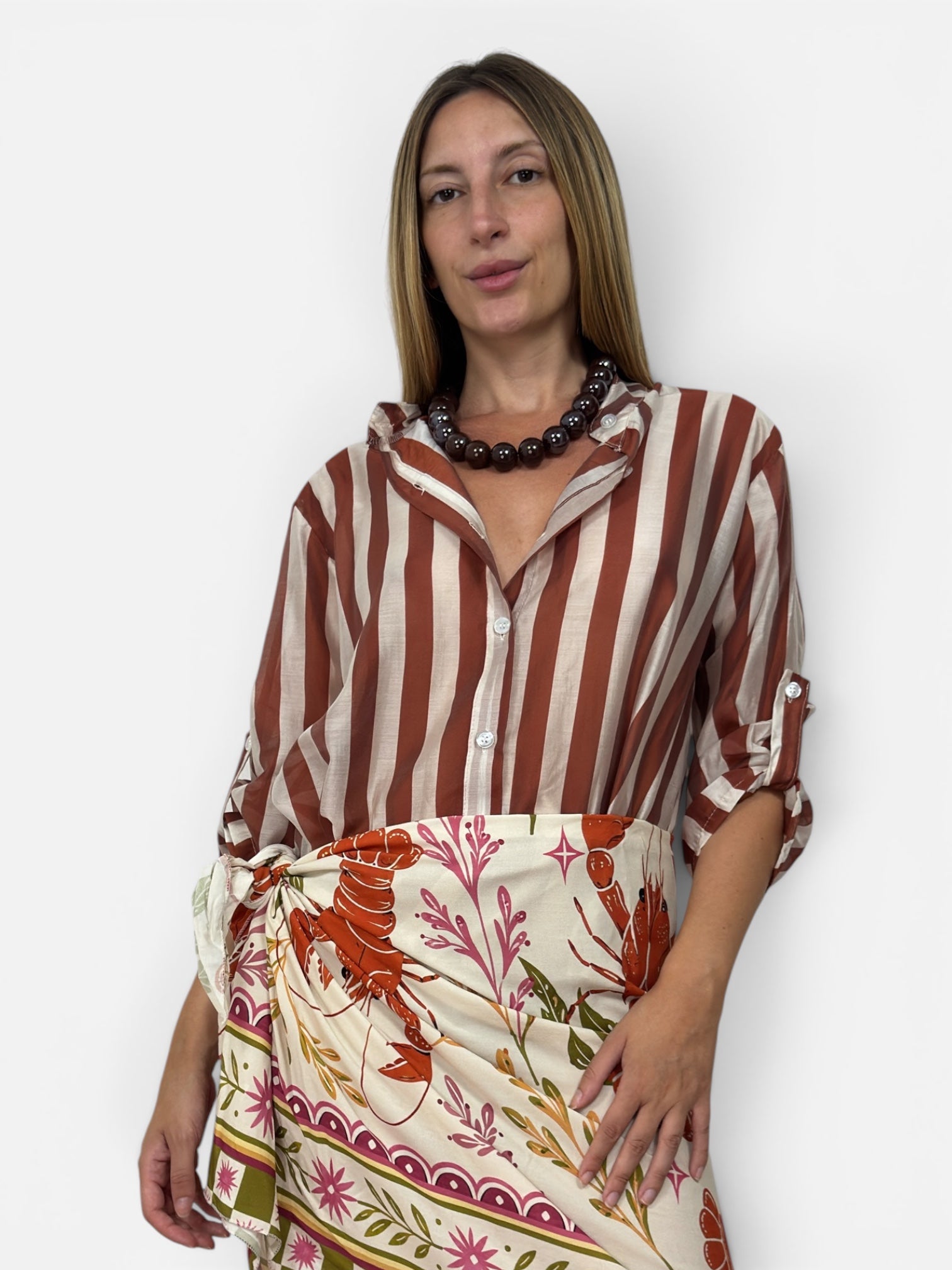 Camicia a Righe Marrone e Panna