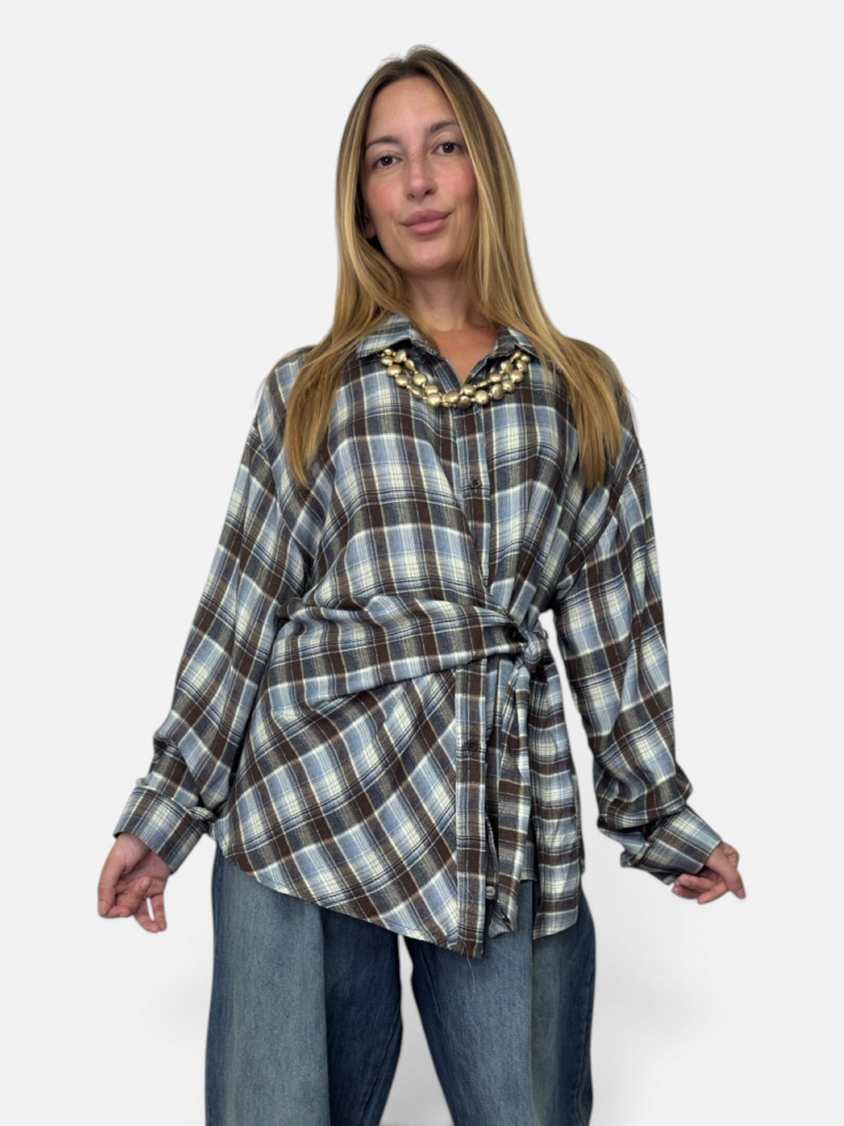 Camicia Fiocco a Quadri Blu