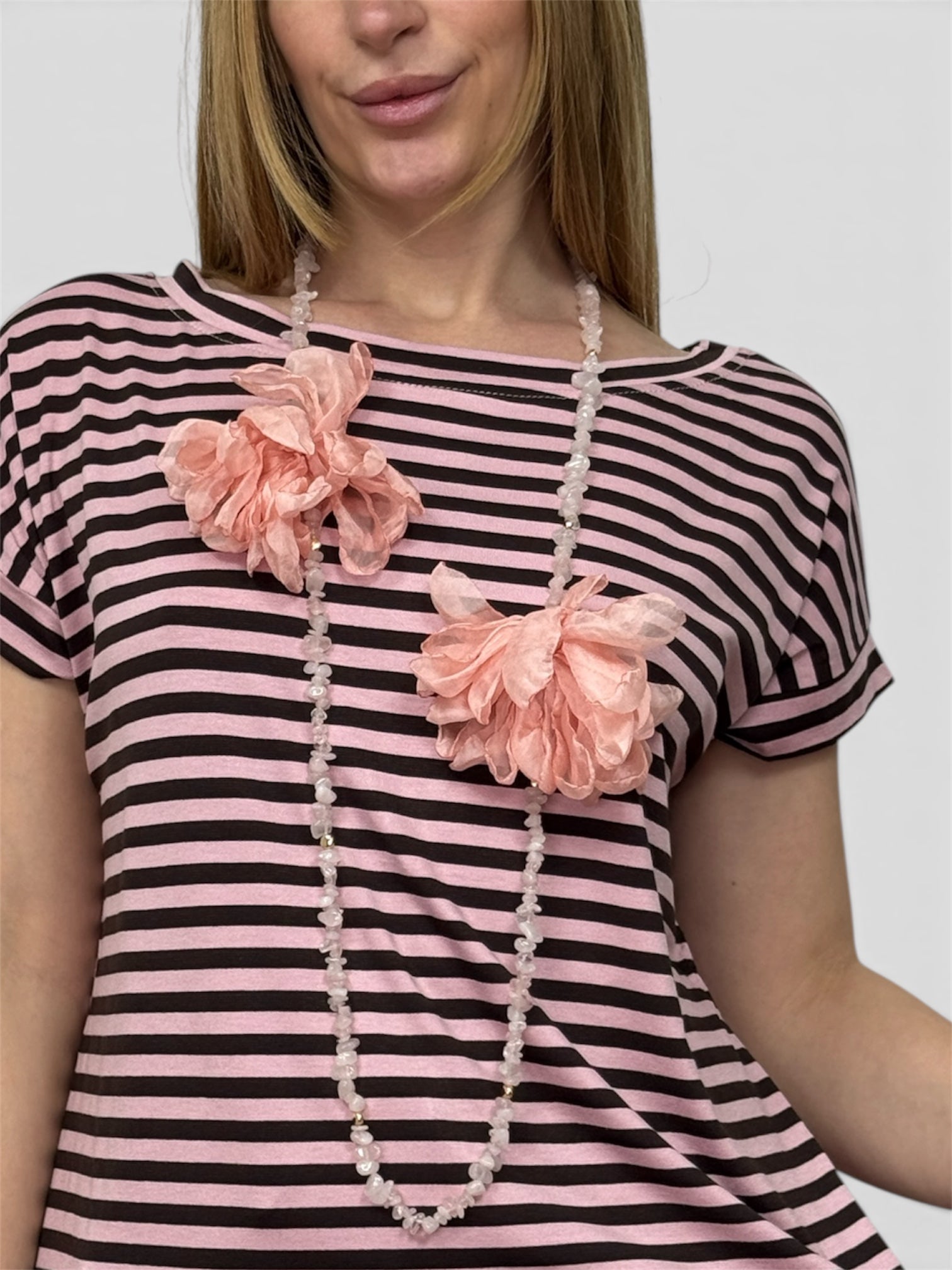 T-Shirt Righe Rosa e Marrone