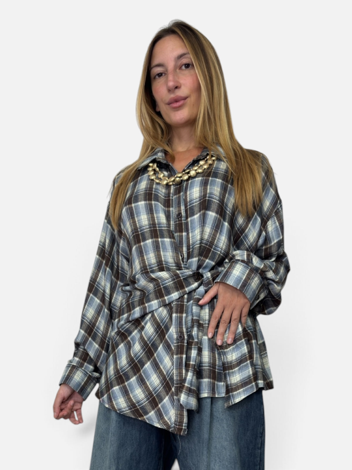 Camicia Fiocco a Quadri Blu