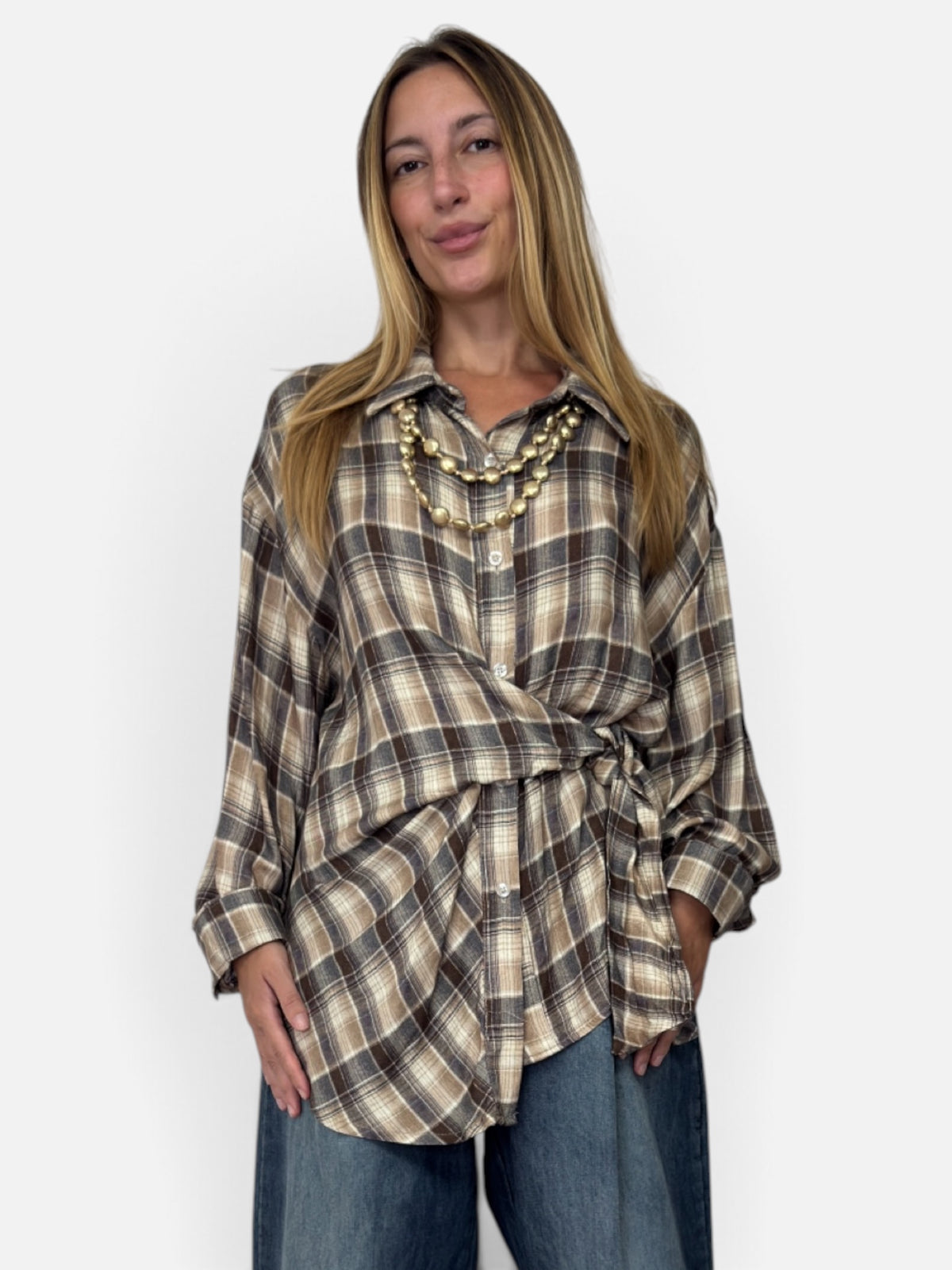 Camicia Fiocco a Quadri Brown