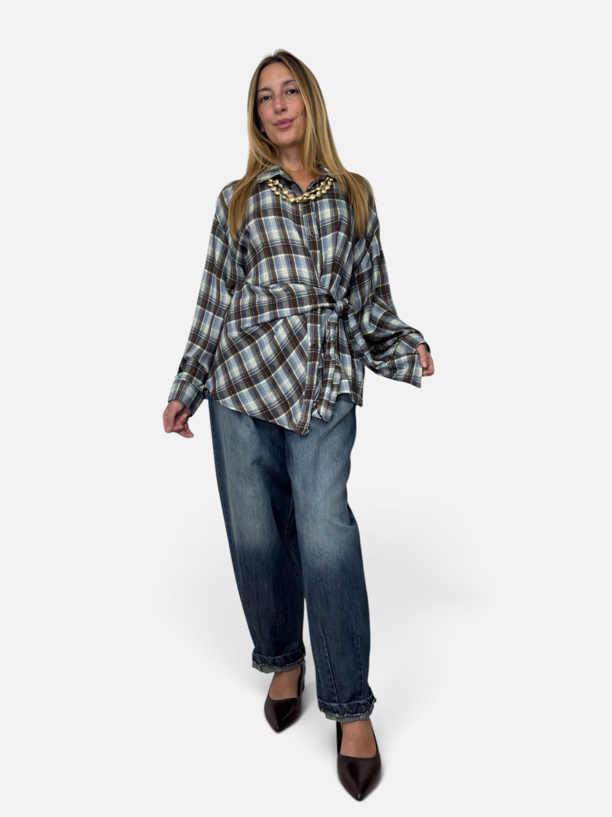 Camicia Fiocco a Quadri Blu