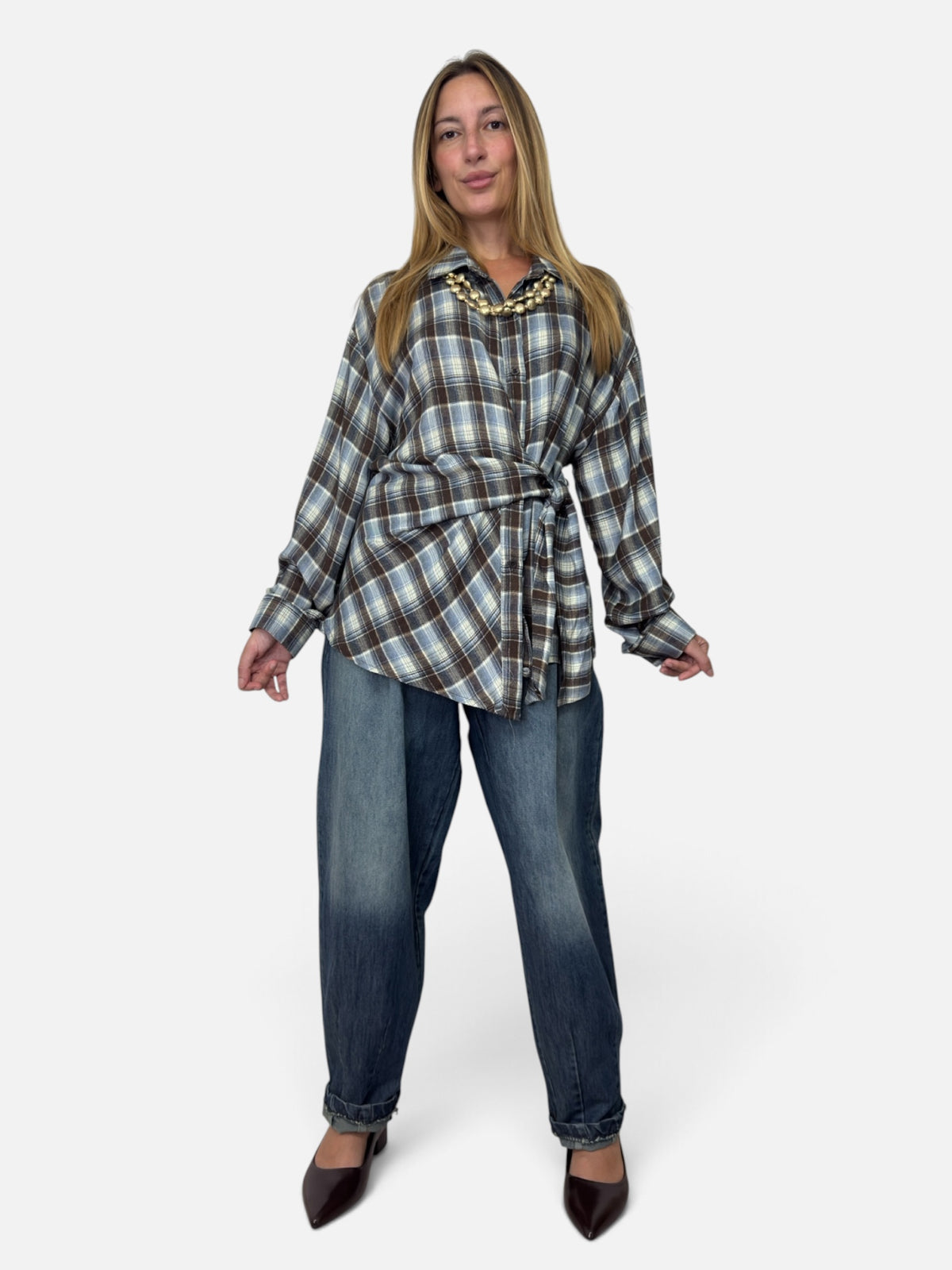 Camicia Fiocco a Quadri Blu