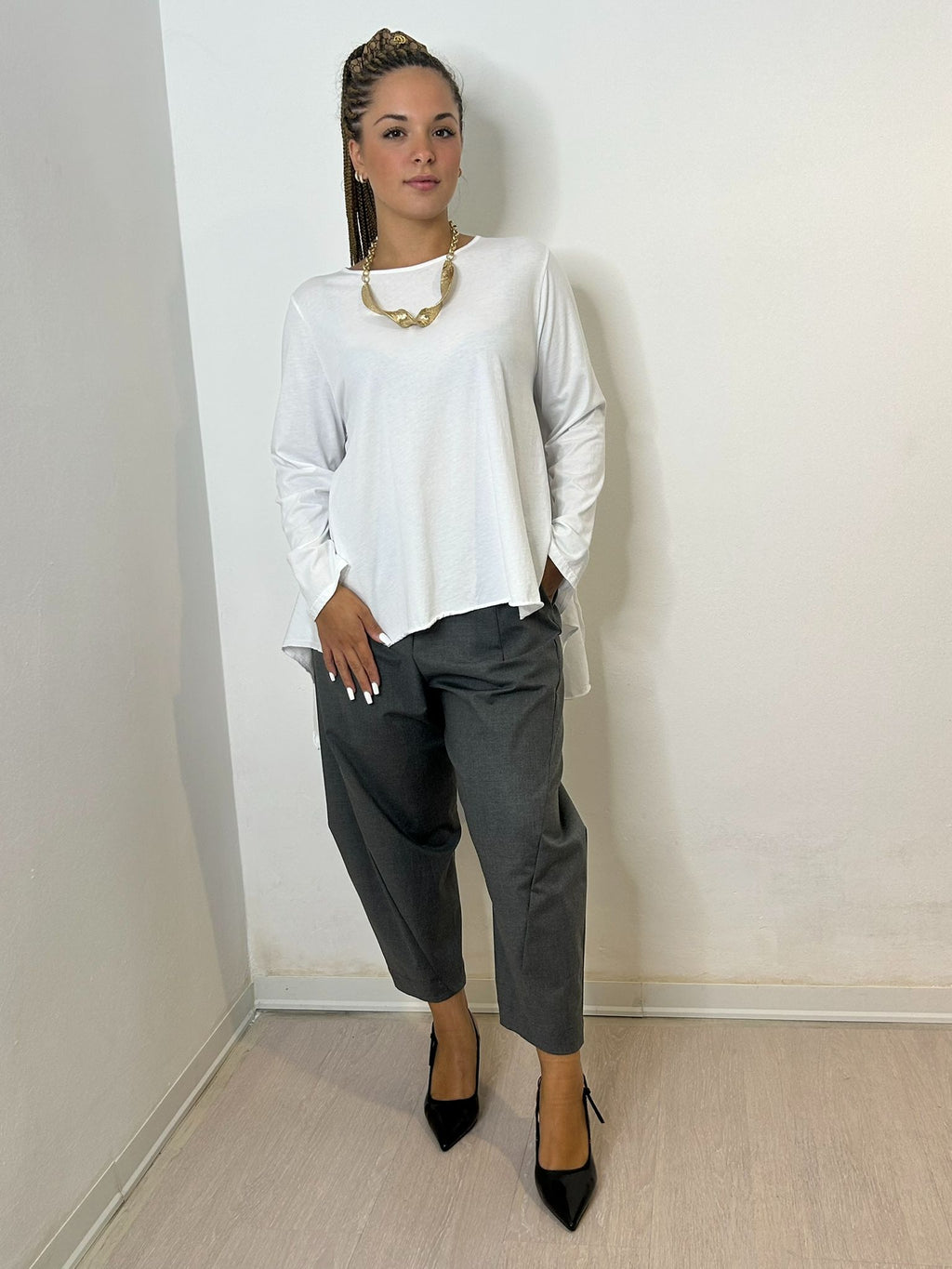 Maglia in cotone con spacchetti laterali Wendy Trendy Bianco