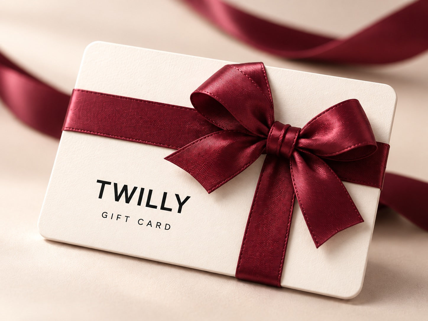 Gift Card TWILLY avorio con fiocco bordeaux e ombre tridimensionali